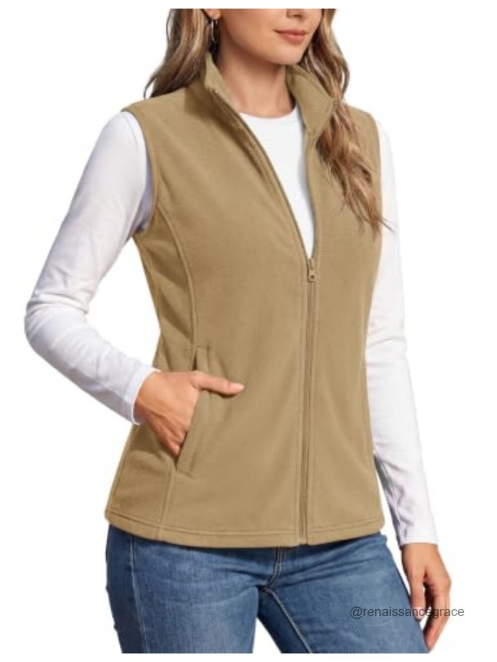 Polar Fleece Zip-Up Vest Sleeveless Lightweight Outdoor Layer